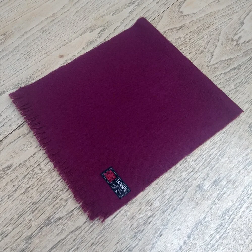 Burgundy maroon cashmere scarf with subtle fringe